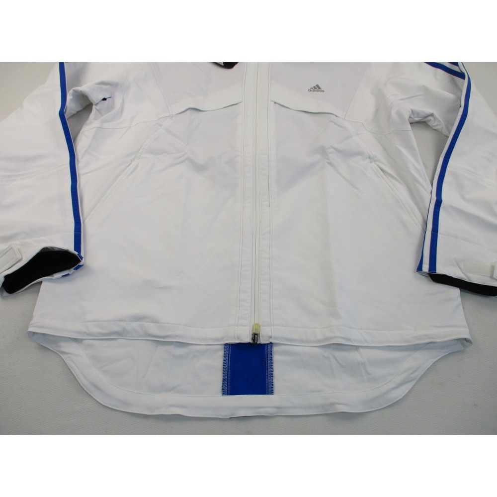 Adidas Stretch Woven Jacket Mens XL White Blue ClimaCool Hooded Windbreaker - Picture 4 of 12